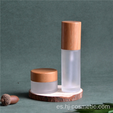 Tarros cosméticos de vidrio de 50 g con tapa de bambú Botellas / frascos cosméticos de bambú ambiental